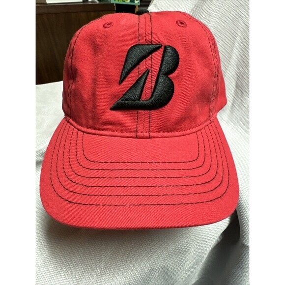 Bridgestone Golf Adjustable Hat Red With Black Stitching - Picture 1 of 6